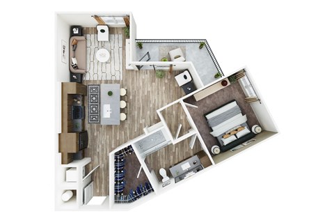 Floor plan for 1 bed, 1 bath, 864 sqft